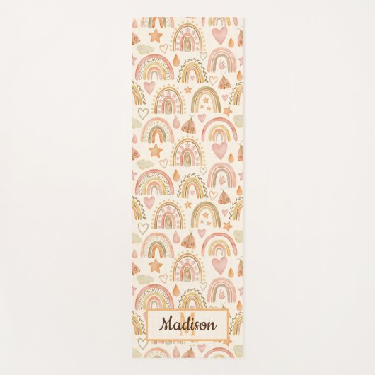 Custom Monogram Name Boho Rainbow Yoga Mat Yogamatte (Vorderseite)