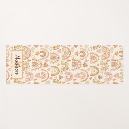 Custom Monogram Name Boho Rainbow Yoga Mat Yogamatte (Vorderseite (Horizontal))