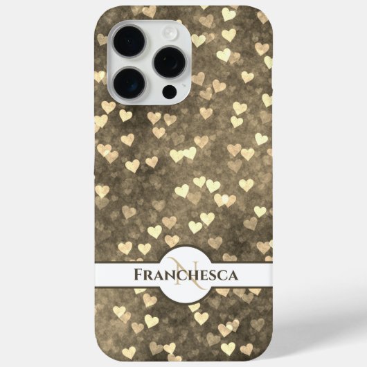 Custom Monogram Name Brown Heart Bokeh Art Case-Mate iPhone Hülle (Rückseite)