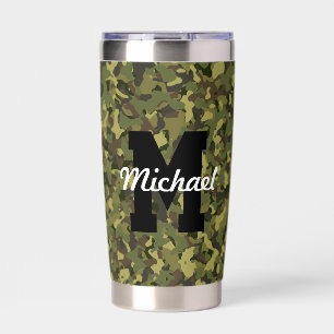 Custom Monogram Name Cool Sports Men Green Camoufl Thermobecher