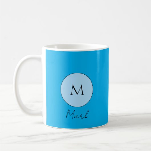 Custom Monogram Name Glimmering Blue Lights School Kaffeetasse (Links)