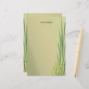 Custom Monogram Name Grass Border Stationer Briefpapier