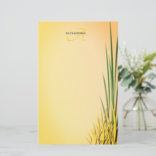 Custom Monogram Name Grass Border Stationierung Briefpapier (Stehend Vorderseite)