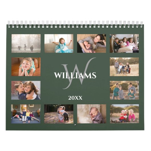 Custom Monogram Name Green Photo Kalender (Titelbild)
