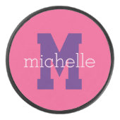 Custom monogram & name hockey puffer eishockey puck (Vorderseite)