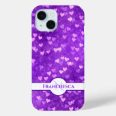 Custom Monogram Name Lila Heart Bokeh Art Case-Mate iPhone Hülle (Rückseite)