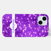 Custom Monogram Name Lila Heart Bokeh Art Case-Mate iPhone Hülle (Rückseite (Horizontal))