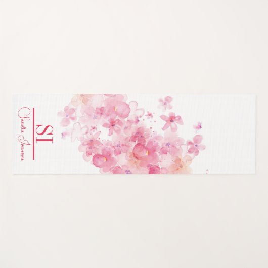 Custom Monogram|Name mit Modern Pink Blume Yogamatte (Vorderseite (Horizontal))