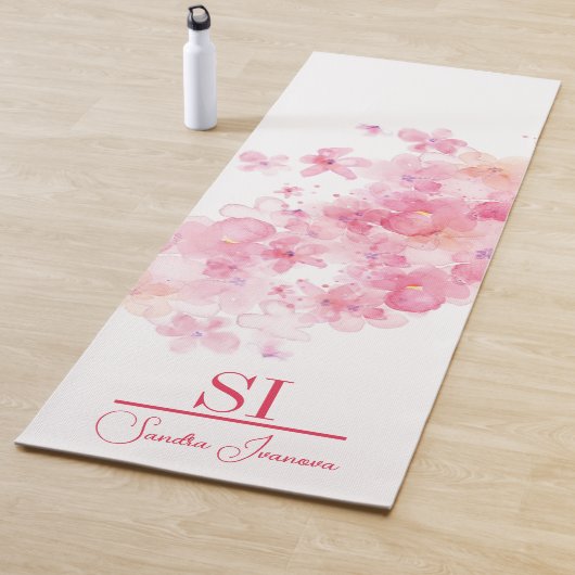 Custom Monogram|Name mit Modern Pink Blume Yogamatte (Beispiel)