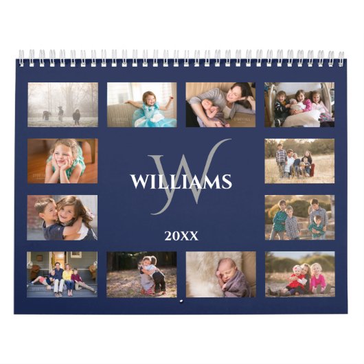 Custom Monogram Name Navy Blue Photo Kalender (Titelbild)
