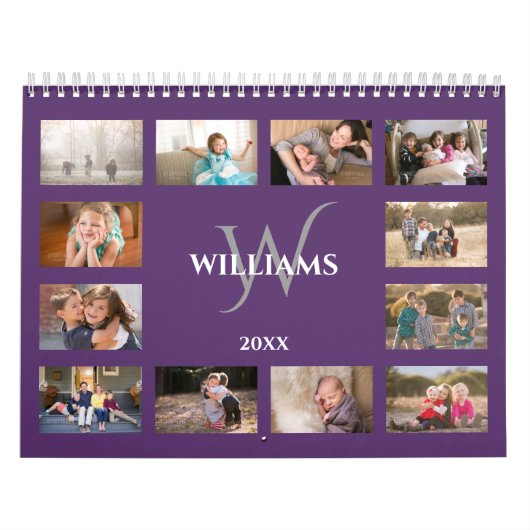 Custom Monogram Name Purple Photo Kalender (Titelbild)