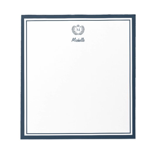 Custom Monogram Name Royal Wappen Emblem Navy Blue Notizblock (Vorderseite)