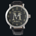 Custom Monogram Name Trauzeuge Gfit Wedding Armbanduhr<br><div class="desc">Diese einzigartige Uhr ist als Geschenk für Ihren Trauzeuge konzipiert. Enthält das Monogramm / Initial; Vorname und Datum der Hochzeit. Es gibt sogar eine einzigartige Anordnung des Monogramms - sehen Sie genau hin und Sie werden drei Farben sehen, was ihm das Gefühl der Tiefe gibt. Ein besonderes Dankeschön für die...</div>