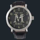 Custom Monogram Name Trauzeuge Gfit Wedding Armbanduhr<br><div class="desc">Diese einzigartige Uhr ist als Geschenk für Ihren Trauzeuge konzipiert. Enthält das Monogramm / Initial; Vorname und Datum der Hochzeit. Es gibt sogar eine einzigartige Anordnung des Monogramms - sehen Sie genau hin und Sie werden drei Farben sehen, was ihm das Gefühl der Tiefe gibt. Ein besonderes Dankeschön für die...</div>