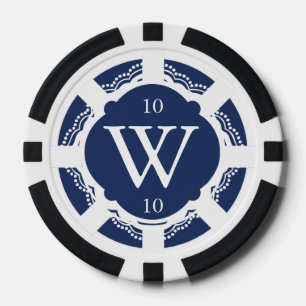 Custom Monogram Navy Blue and White Poker Chips