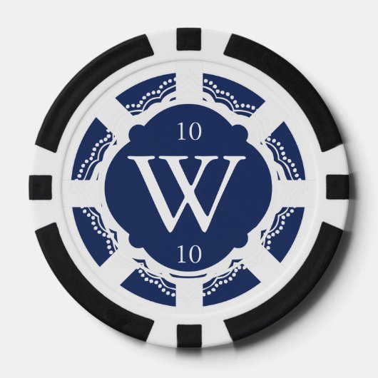 Custom Monogram Navy Blue and White Poker Chips (Vorderseite)