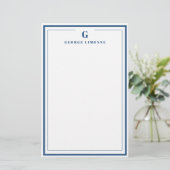 Custom Monogram Navy Blue Border Stationer Briefpapier (Stehend Vorderseite)