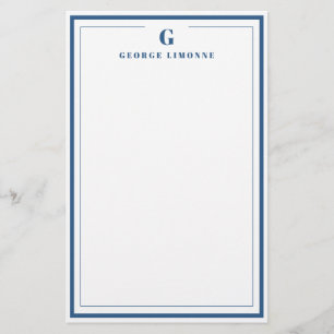 Custom Monogram Navy Blue Border Stationer Briefpapier
