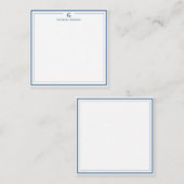 Custom Monogram Navy Blue Border Stationer Mitteilungskarte (Vorne/Hinten)