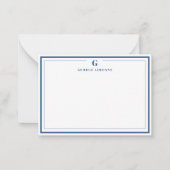 Custom Monogram Navy Blue Border Stationer Mitteilungskarte (Vorderseite)