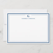 Custom Monogram Navy Blue Border Stationer Mitteilungskarte (Vorderseite)