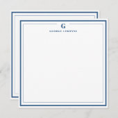 Custom Monogram Navy Blue Border Stationer Mitteilungskarte (Vorne/Hinten)