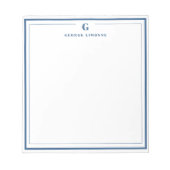 Custom Monogram Navy Blue Border Stationer Notizblock (Vorderseite)