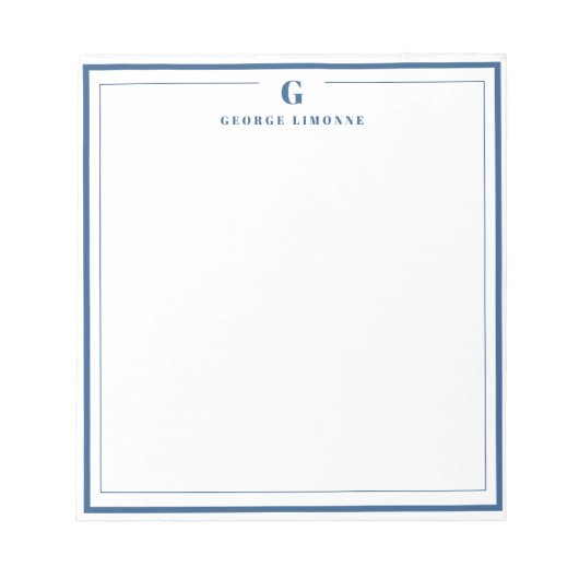 Custom Monogram Navy Blue Border Stationer Notizblock (Vorderseite)