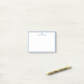 Custom Monogram Navy Blue Border Stationer Post-it Klebezettel (Auf Schreibtisch)