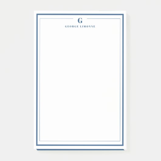 Custom Monogram Navy Blue Border Stationery  Post-it Klebezettel (Vorderseite)