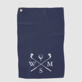 Custom Monogram Navy Blue Golfhandtuch (Vorderseite)