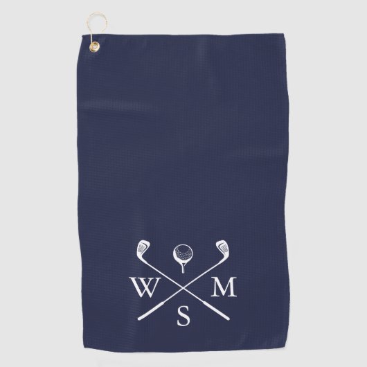 Custom Monogram Navy Blue Golfhandtuch (Vorderseite)