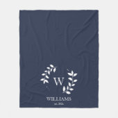 Custom Monogram Navy Blue Initial neu verheiratet Fleecedecke (Vorderseite)