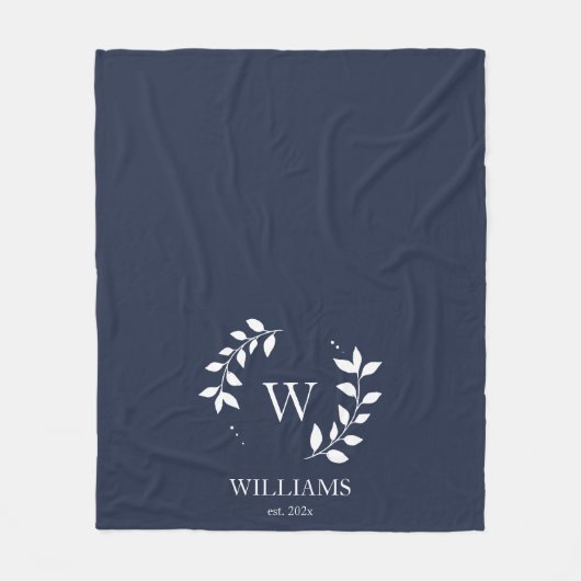 Custom Monogram Navy Blue Initial neu verheiratet Fleecedecke (Vorderseite)