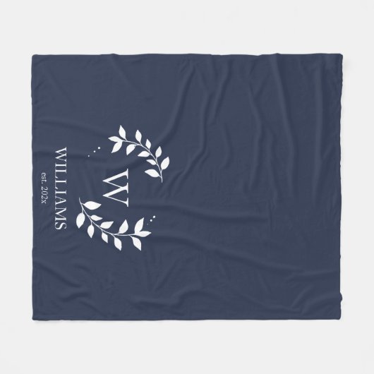 Custom Monogram Navy Blue Initial neu verheiratet Fleecedecke (Vorderseite (Horizontal))