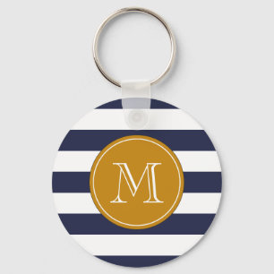 Custom Monogram Navy Blue Strips Schlüsselanhänger