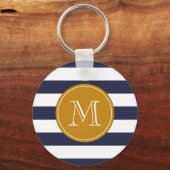 Custom Monogram Navy Blue Strips Schlüsselanhänger (Vorderseite)