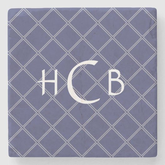 Custom Monogram Navy Blue und Silver Geometric Steinuntersetzer (Vorderseite)