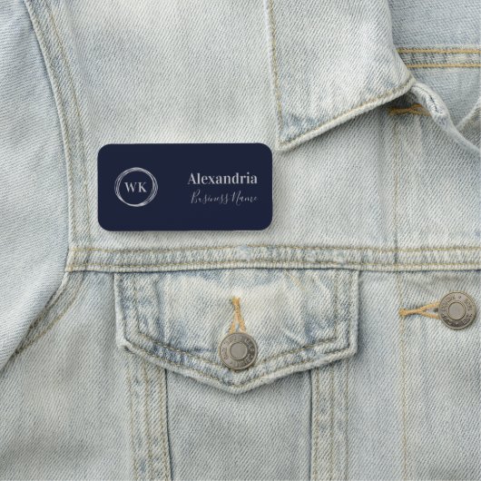 Custom Monogram Navy Silver Employee Namensschild (Beispiel)