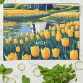 Custom Monogram Netherlands Windmills Geschirrtuch (Gefaltet)