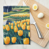 Custom Monogram Netherlands Windmills Geschirrtuch (Viertel Falte)