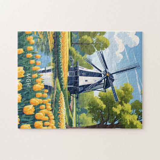 Custom Monogram Netherlands Windmills Puzzle (Horizontal)