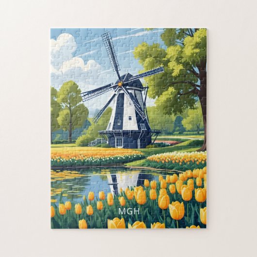 Custom Monogram Netherlands Windmills Puzzle (Vertikal)