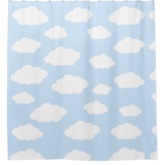Custom Monogram Niedlich Girly Blue Cloud Geschenk Duschvorhang (Vorderseite)