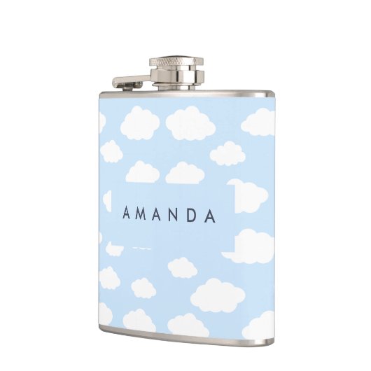 Custom Monogram Niedlich Girly Blue Cloud Geschenk Flachmann (Links)