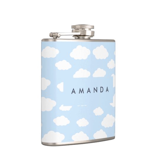 Custom Monogram Niedlich Girly Blue Cloud Geschenk Flachmann (Rechts)