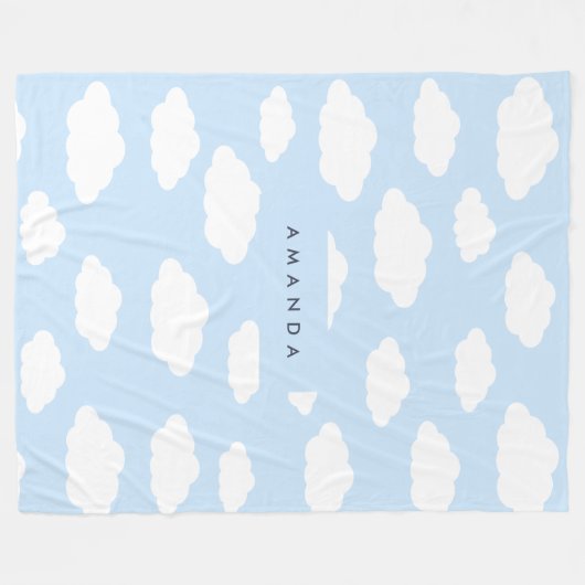 Custom Monogram Niedlich Girly Blue Cloud Geschenk Fleecedecke (Vorderseite (Horizontal))
