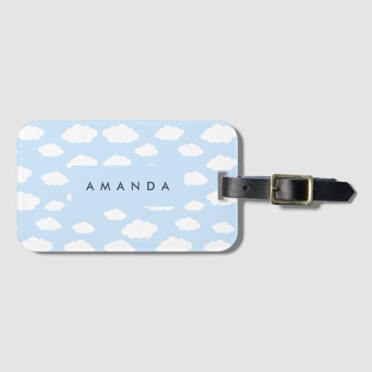 Custom Monogram Niedlich Girly Blue Cloud Geschenk Gepäckanhänger (Vorderseite (Horizontal))