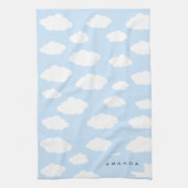 Custom Monogram Niedlich Girly Blue Cloud Geschenk Geschirrtuch (Vertikal)