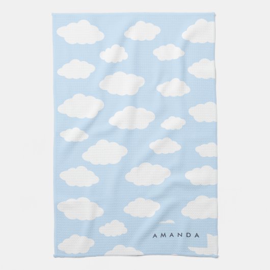 Custom Monogram Niedlich Girly Blue Cloud Geschenk Geschirrtuch (Vertikal)